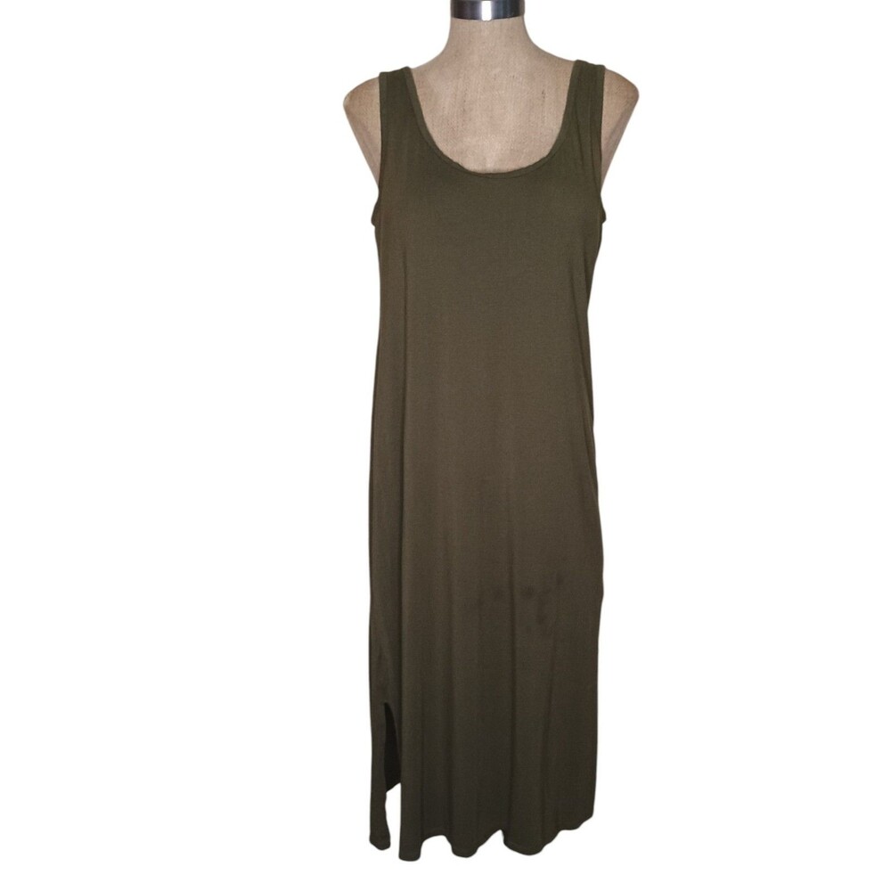 Uniqlo Tank Dress Women's XL Olive Green Jersey Side Slit Built-In B-Cup Bra